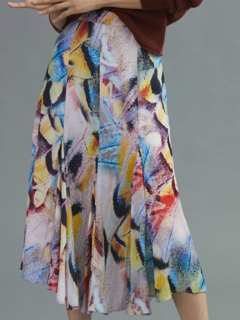 Colorful Abstract Print Pleated Midi Skirt